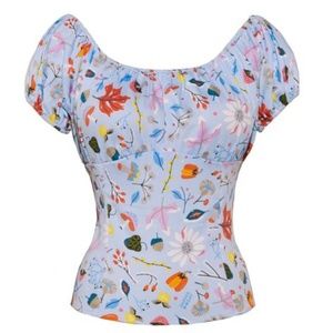 Peasant Top in Ice Blue First Frost Print